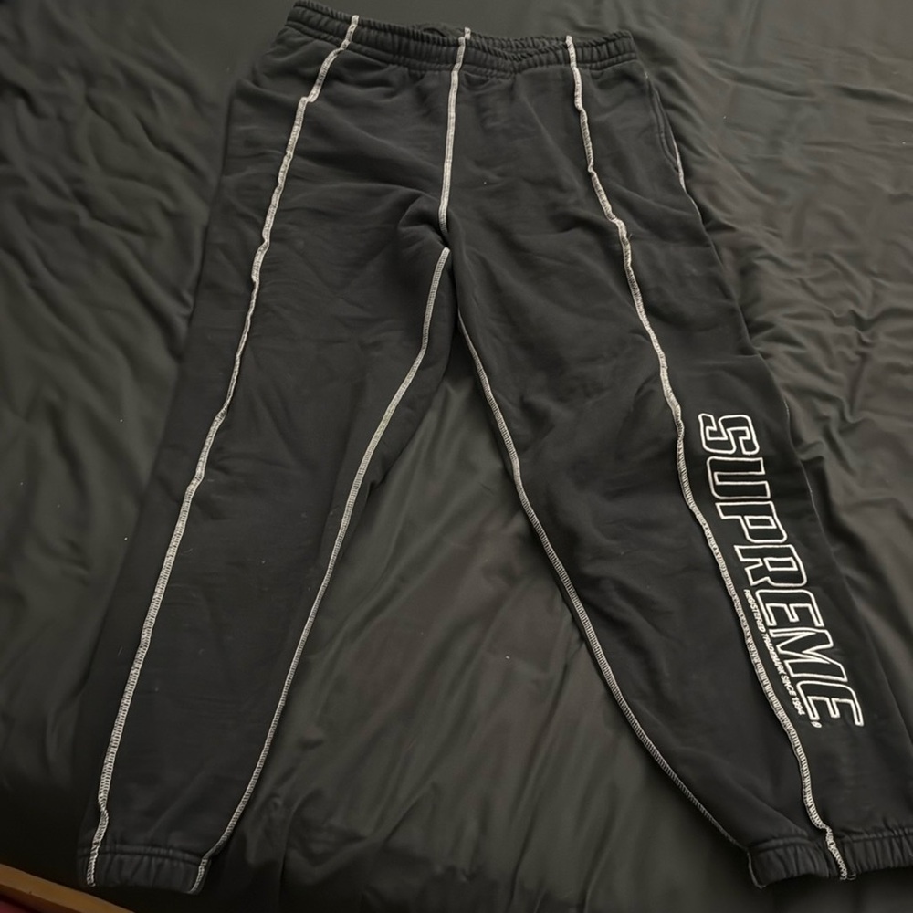 Supreme Coverstitch Sweatpants Size M Black w/white Embroidery Streetwear